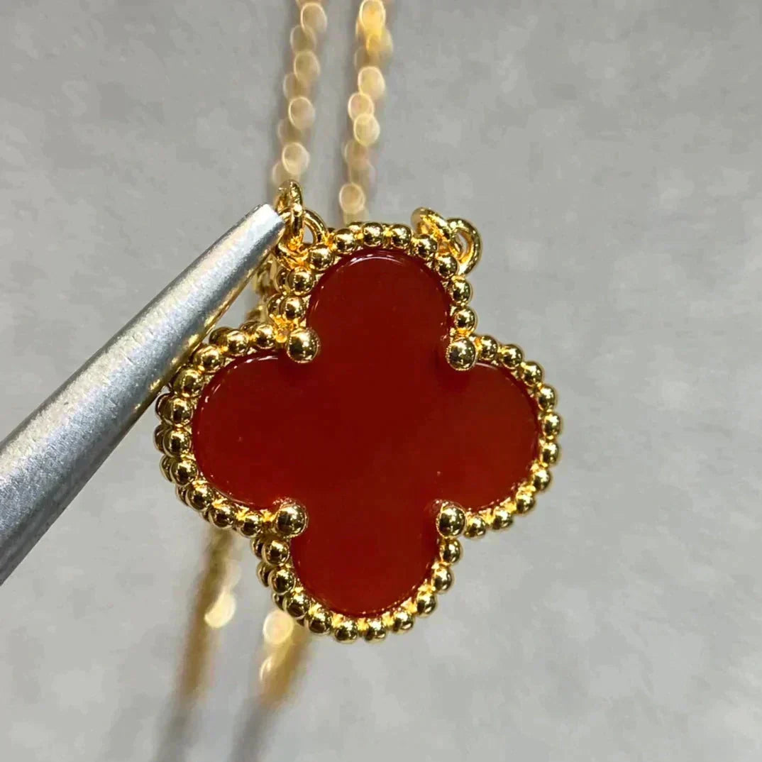 VCA CLOVER 15MM CARNELIAN SINGLE FLOWER NECKLACE