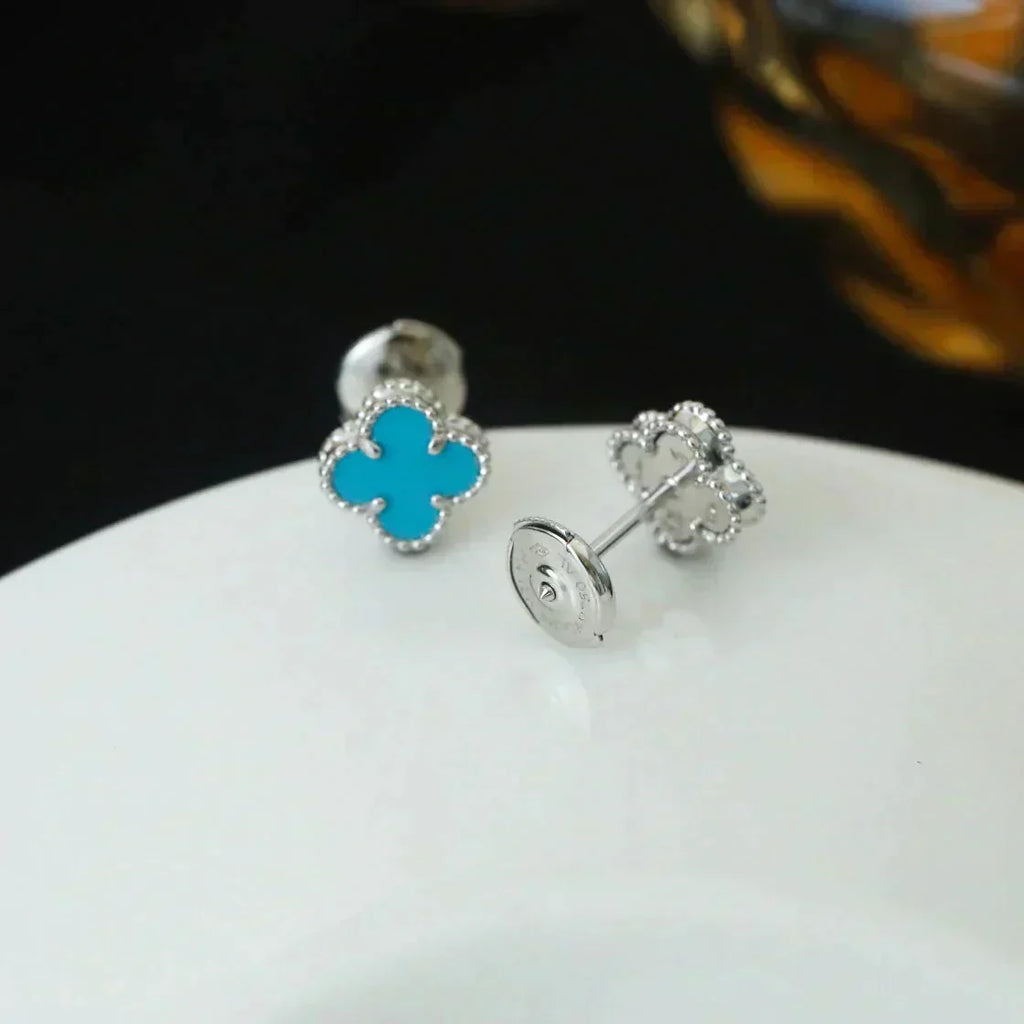 VCA CLOVER MINI TUROUOISE SILVER STUD EARRINGS