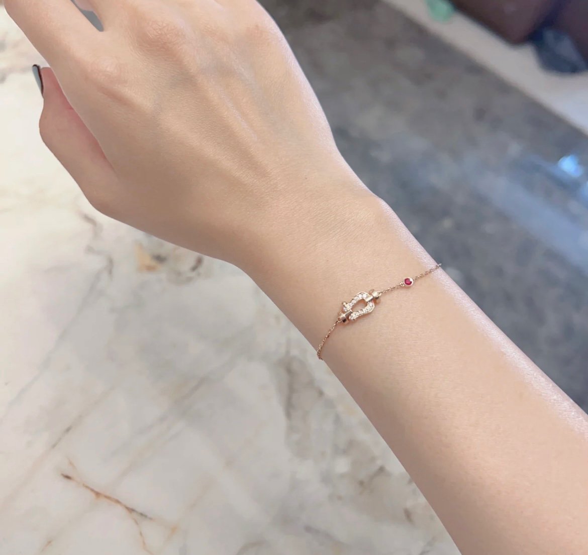 FRED FORCE 10 DIAMOND CHAIN LINK PINK GOLD BRACELET