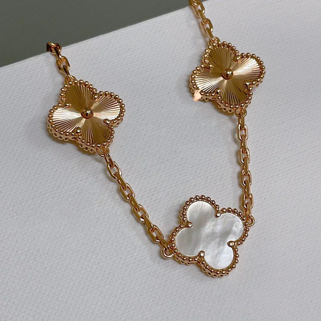 VCA CLOVER WHITE PEARL MOP 5 MOTIF BRACELET COLLECTION