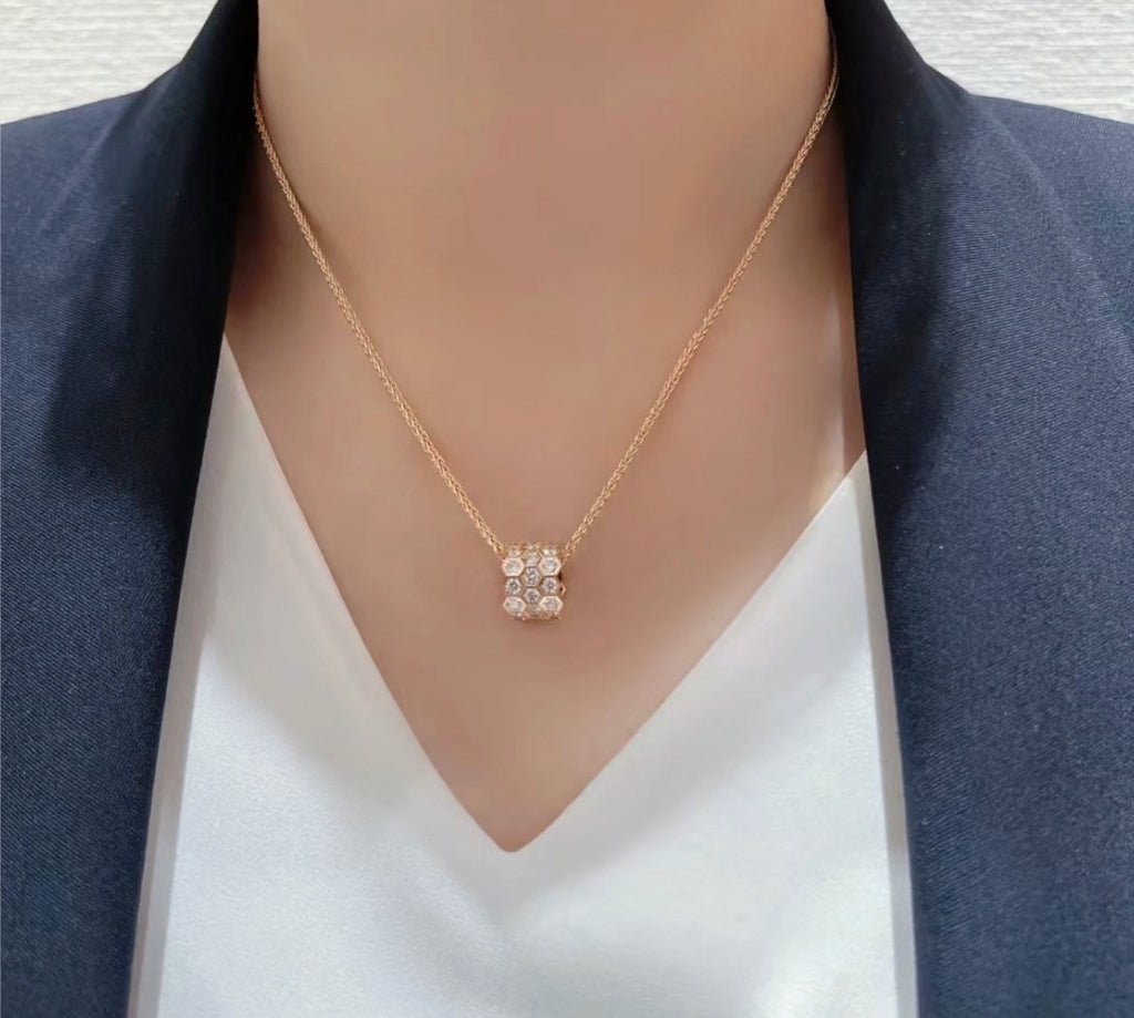 CHAUMET BEE LOVE DIAMOND PAVED 3 ROW NECKLACE