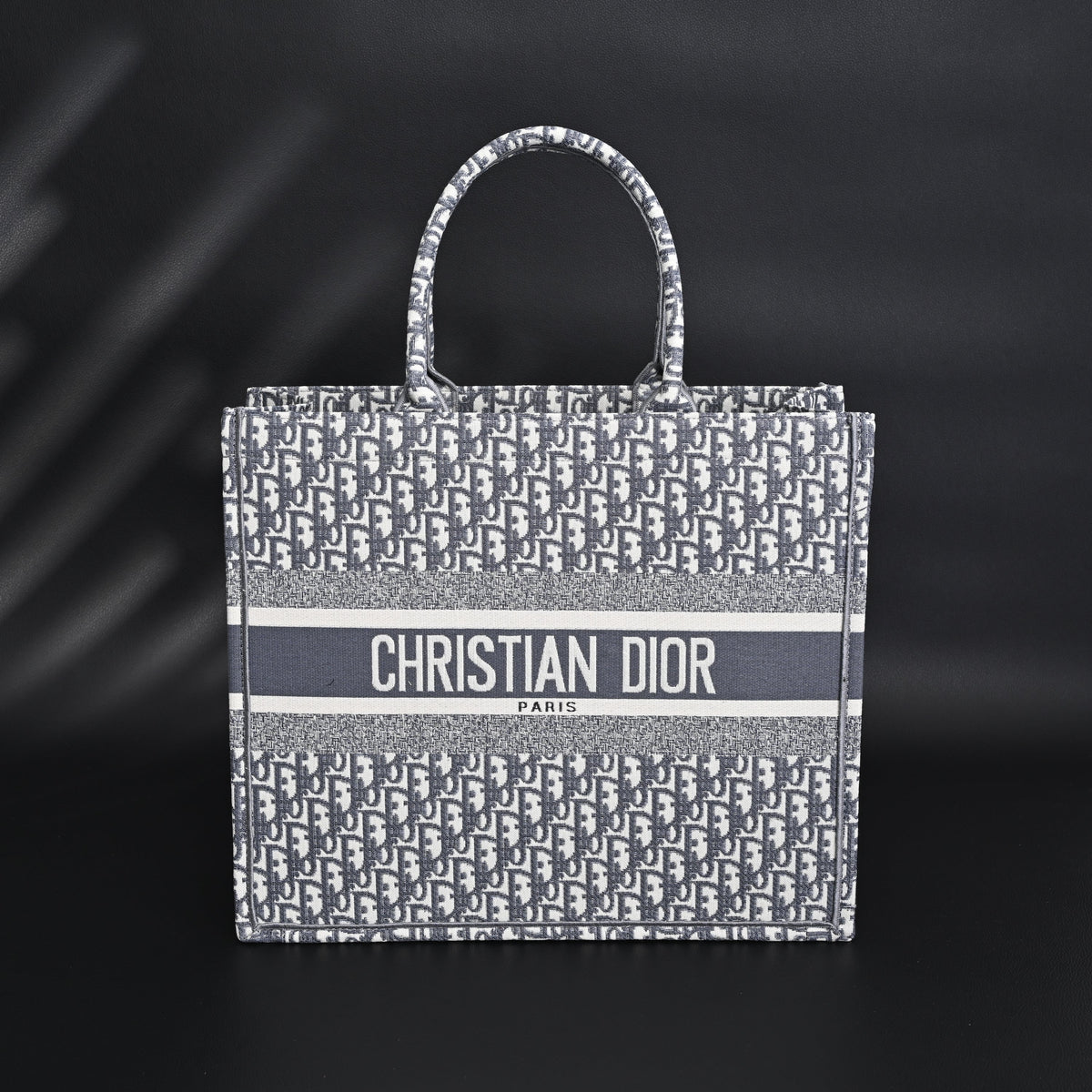 christian-dior-large-book-tote-grey-oblique-embroidery Tote