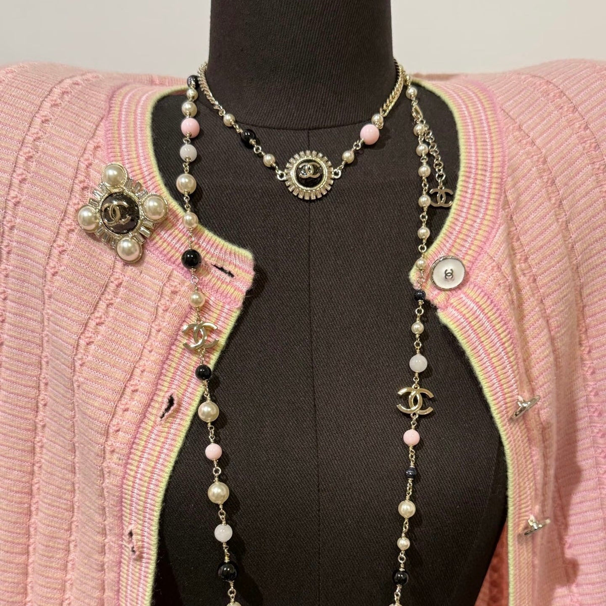 Chanel Black Pearl Sweater Chain Necklaces
