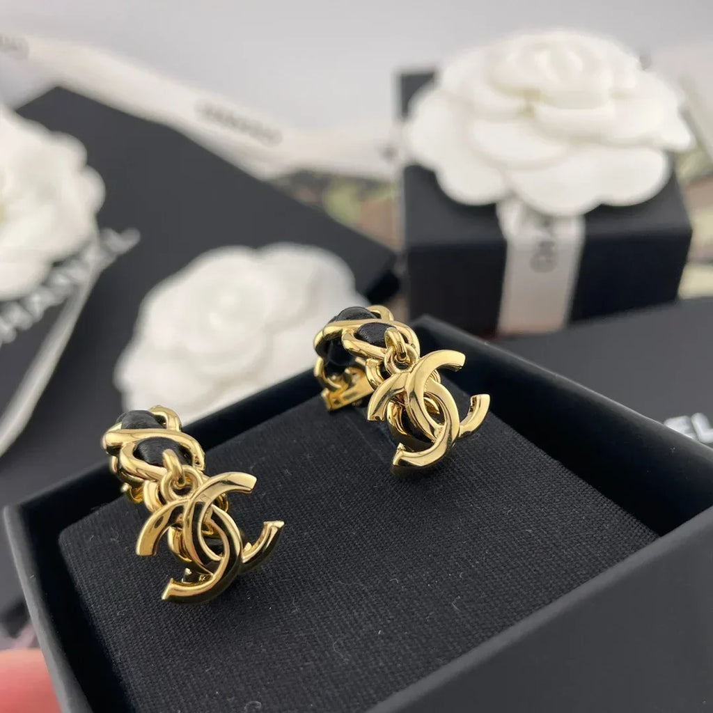 Chanel Black Leather Earrings