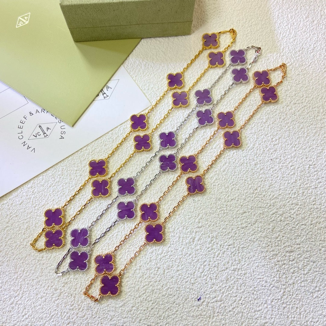 VCA CLOVER 10 MOTIFS PURPLE VIOLET NECKLACE