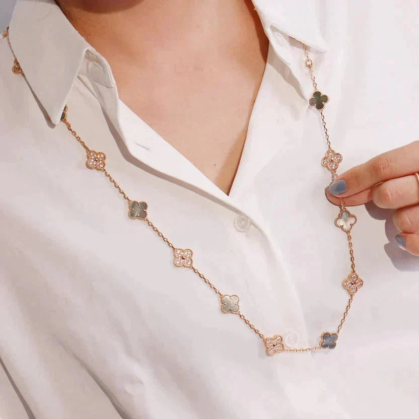 VCA CLOVER 20 MOTIFS DARK MOP DIAMOND NECKLACE