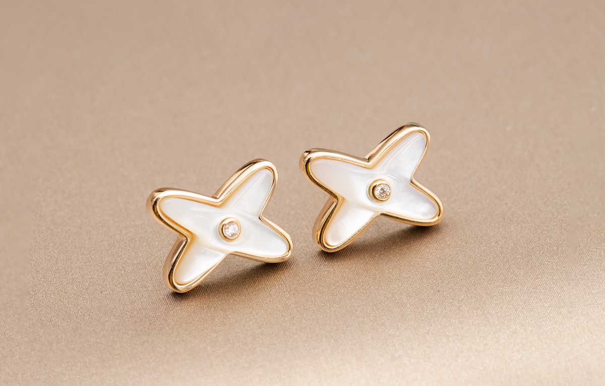 CHAUMET JEUX DE WHITE MOP ROSE GOLD DIAMOND EARRINGS