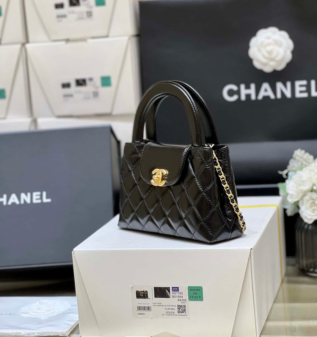 chanel-kelly-mini-shopping-bag-mini-23k-shiny-aged-calfskin-black-13x19x7cm Handle