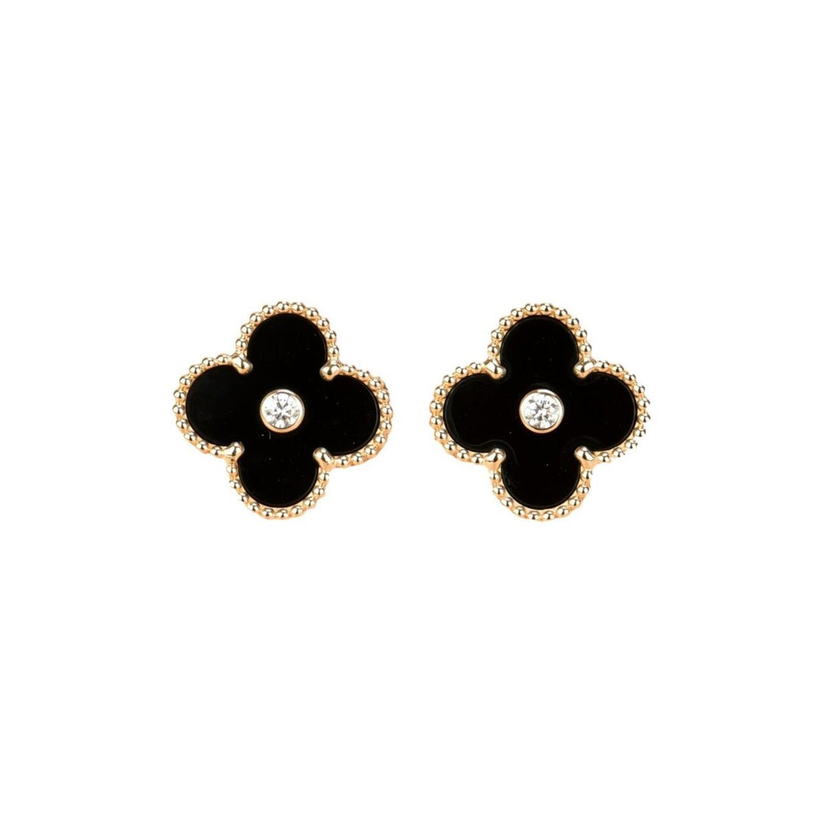 VCA CLOVER MEDIUM 1 MOTIFS ONYX DIAMOND EARRINGS