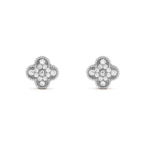 VCA CLOVER 1 MOTIFS DIAMOND STUD EARRINGS SILVER