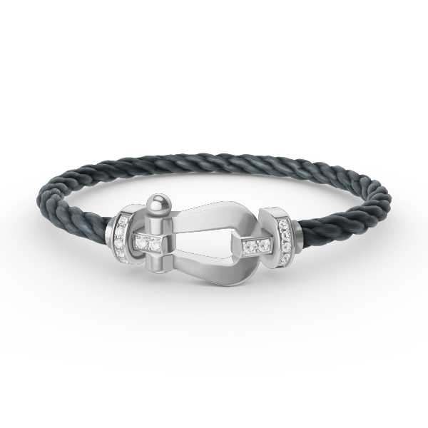 FRED FORCE LARGE HORSESHOE HALF DIAMOND BRACELET SILVER